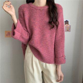 Oversized Round-neck Side-slit Long-sleeve Sweater