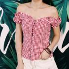 Plaid Off-shoulder Lace-up Top