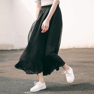 A-line Midi Chiffon Skirt Black - One Size