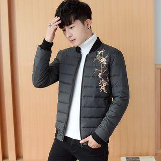 Flower Embroidered Padded Bomber Jacket