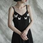 Spaghetti Strap Butterfly Applique Midi A-line Dress