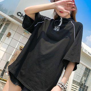 Zip Detail Elbow Sleeve Polo Shirt