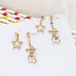 Non-matching Alloy Unicorn & Star Dangle Earring