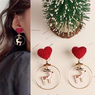 Alloy Christmas Deer Corduroy Heart Dangle Earring
