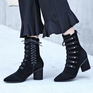 Lace Up Block Heel Genuine Leather Short Boots