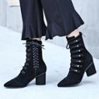 Lace Up Block Heel Genuine Leather Short Boots