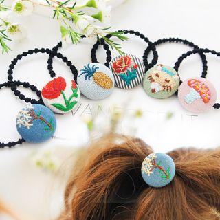 Embroidered Disc Hair Tie