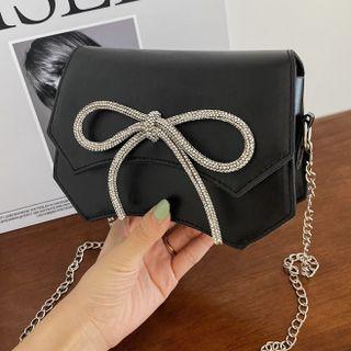 Rhinestone Bow Faux Leather Crossbody Bag