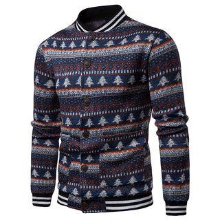 Christmas Patterned Buttoned Knit Jacket