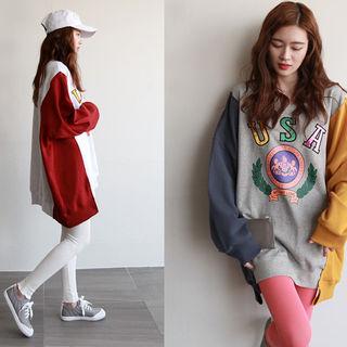 Lettering Color-block Oversized Sweatshirt