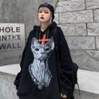 Cat Print Chained Hoodie