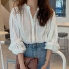 Long-sleeve Button-up Lace Blouse White - One Size