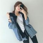 Inset Zip Hoodie Frayed Denim Jacket