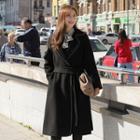 Stitched Handmade Wool Blend Long Coat With Sash Black - One Size