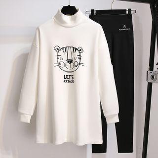 Mock Neck Print T-shirt White - One Size