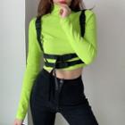 Long-sleeve Buckled Mock-neck Crop Top