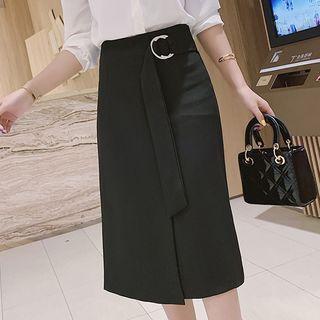 Metal Accent A-line Midi Wrap Skirt