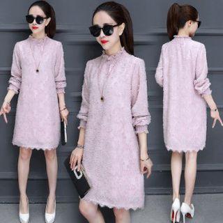 Mock-neck Lace Trim Long-sleeve Dress