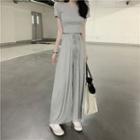 Plain Crop T-shirt / Wide-leg Cotton Pants