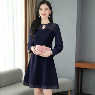Ruffled Long-sleeve Mini A-line Dress