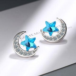 Rhinestone Moon & Star Earring 1 Pair - Platinum - One Size