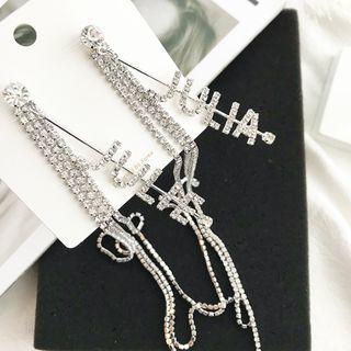 Rhinestone Lettering Fringed Earring As Shown In Figure - One Size