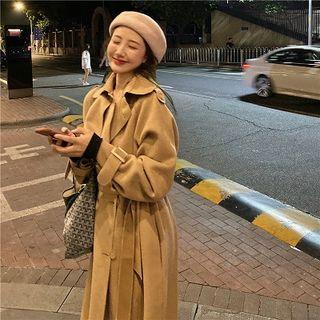 Plain Double-breasted Loose-fit Acrylic Long-sleeve Coat