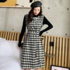 Plaid Midi A-line Dress / Mock Neck Knit Top