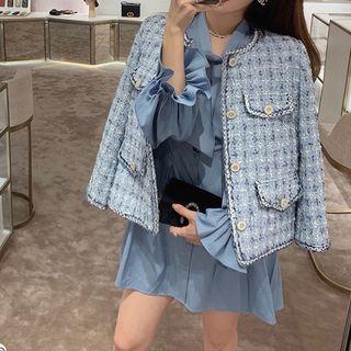 Long-sleeve Ribbon Buttoned A-line Mini Dress