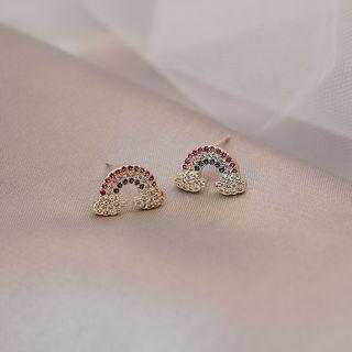 Rainbow Stud Earring 1 Pair - 925 Silver - One Size