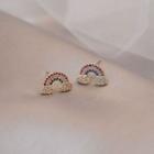 Rainbow Stud Earring 1 Pair - 925 Silver - One Size
