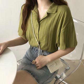 V-neck Striped Single-breasted Shirt