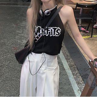 High Waist Wide Leg Pants / Lettering Tank Top