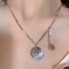 Alloy Disc Pendant Necklace 0658a - Silver - One Size