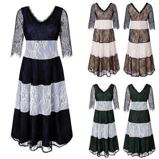 Color-block Lace Midi Dress