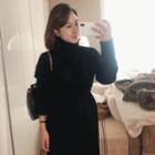 Turtle-neck Knit Long Dress With Sash
