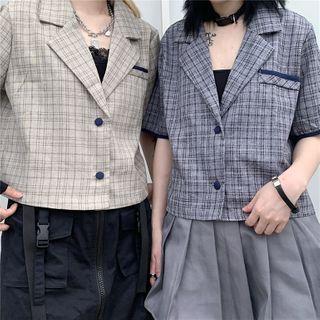 Short Sleeve Check Blazer
