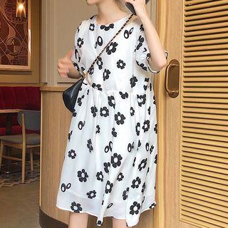 Flower Patterned Midi Shift Dress