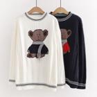 Cartoon Bear Contrast Stripe Sweater