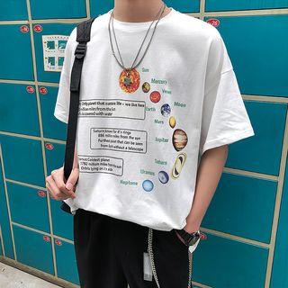 Elbow-sleeve Galaxy Print T-shirt