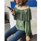 Accordion Pleated Mesh Yoke Blouse