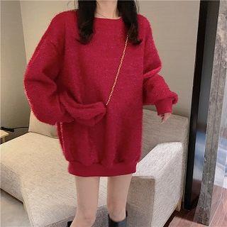 Plain Glitter Crewneck Long-sleeve Sweatshirt
