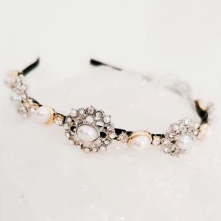 Rhinestone Faux Pearl Headband Silver Rhinestone - Black - One Size