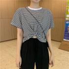Short-sleeve Striped Knotted T-shirt / Wide-leg Pants