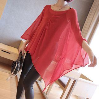 Plain Sheer 3/4 Sleeve Sweater