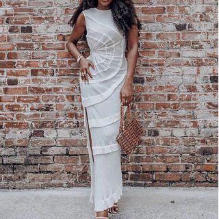 Sleeveless Ruched Slit Maxi Sheath Dress