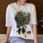 Short-sleeve Cow Print T-shirt Print - White - One Size