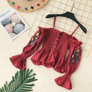 Long-sleeve Cold-shoulder Embroidered Blouse