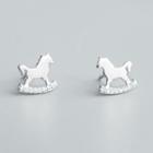 925 Sterling Silver Rhinestone Horse Earring 1 Pair - As Shown In Figure - One Size
