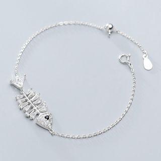 925 Sterling Silver Rhinestone Fish Bone Bracelet Bracelet - One Size